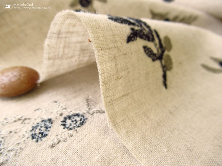 ハーフリネンシーチング刺繍 】 オリーブ