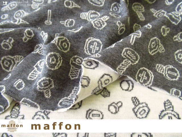 maffon (マフォン) 】 約75cm幅 リバーシブルジャガード接結ニット  