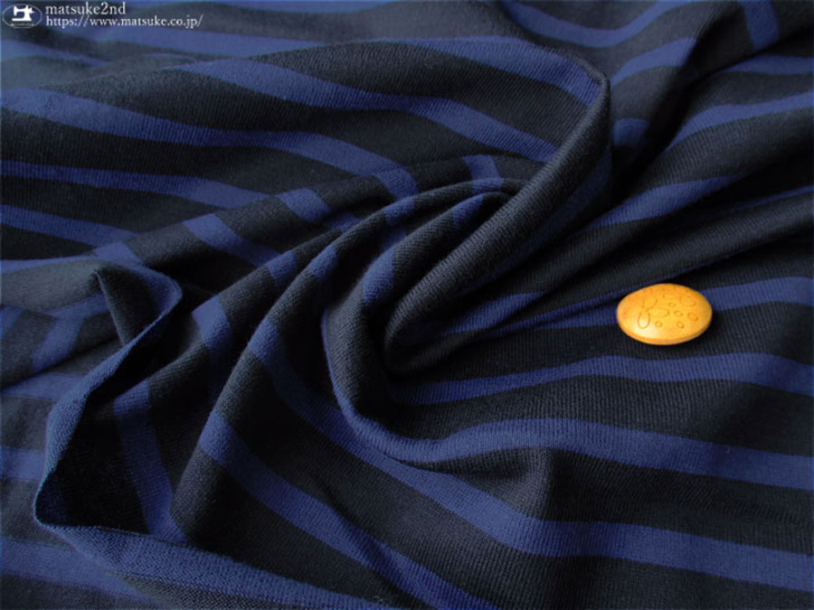 デッドストック反】 40／2CM天竺ボーダーニット ネイビーブラック