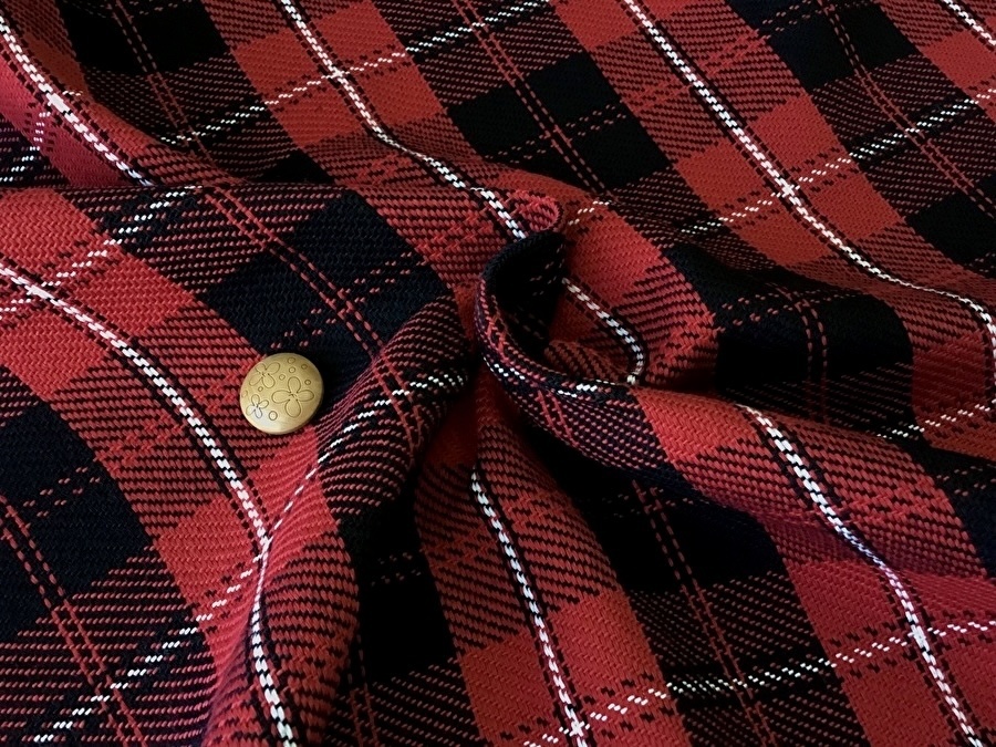 お買い得！【アパレル使用反】 トリプルヤーンツイルチェック レッド