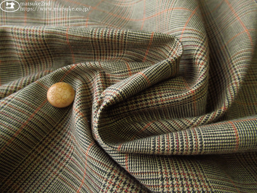 デッドストック反】 やや厚手グレンチェックストレッチ ベージュ