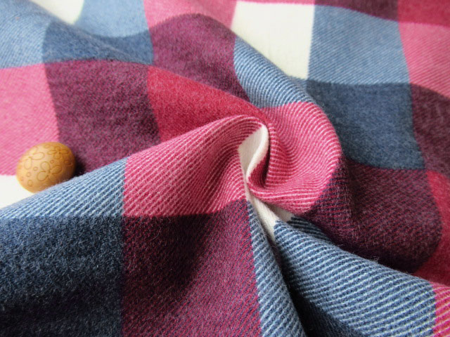 お買い得 表起毛 コットンネルブロックチェック ワインレッド スモーキーネイビー