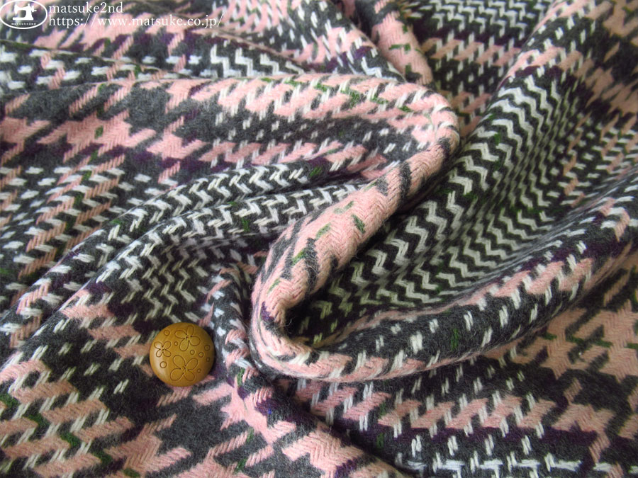 デッドストック反】 やわらかBIGタータンチェックツイード ピンク